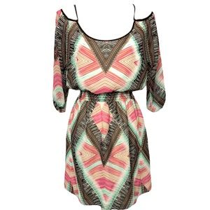 bebe Womens Chevron Boho Pink Black Summer Dress S